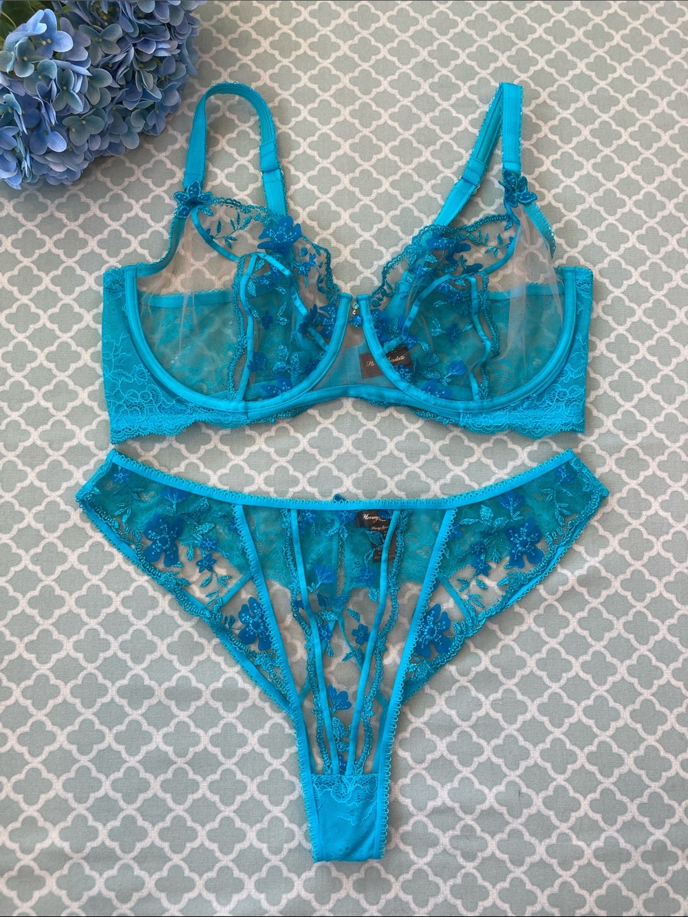 Honey Birdette Sabrina Turquoise Bra 40G and Brief XXL